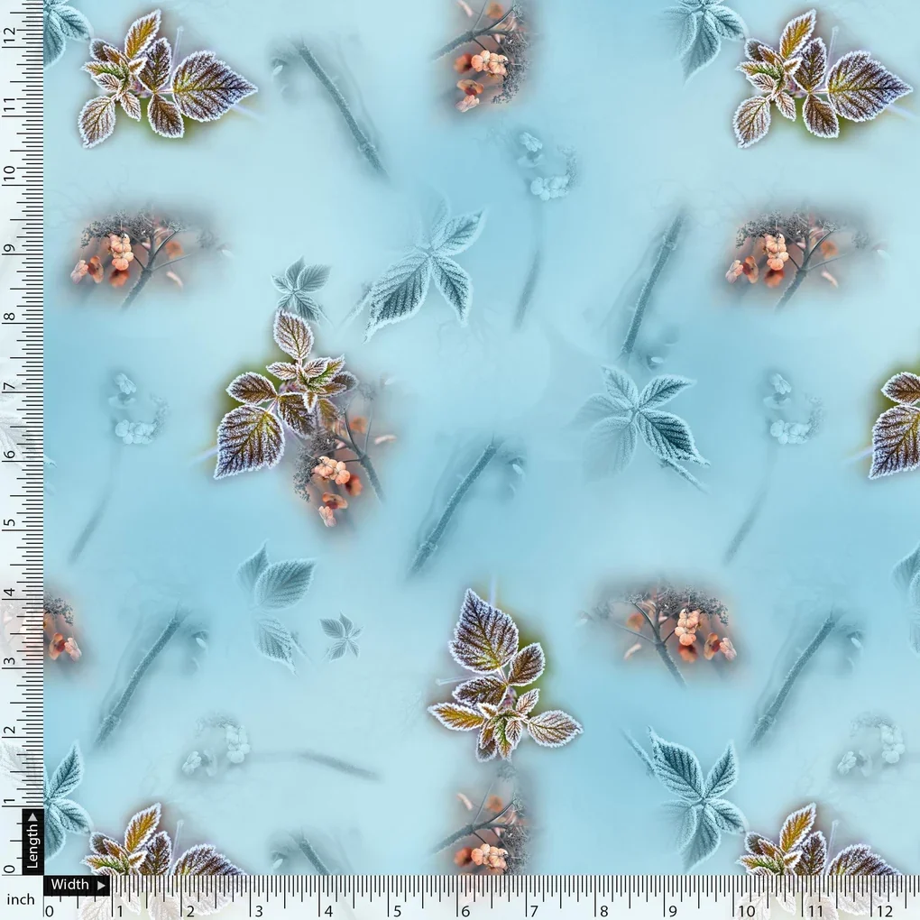 Winter Cool Colour Freezy Leaves Digital Printed Fabric - Image 5
