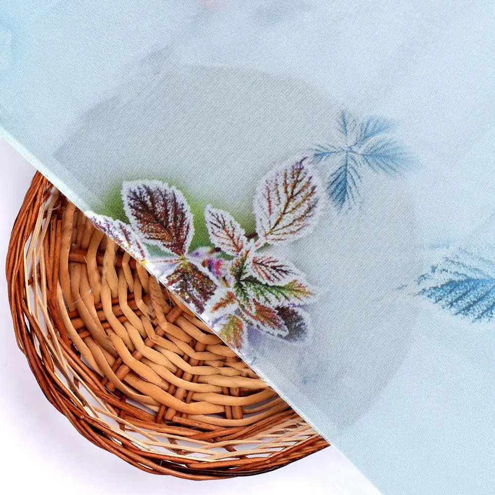 Winter Cool Colour Freezy Leaves Digital Printed Fabric - Silk Crepe - Image 2