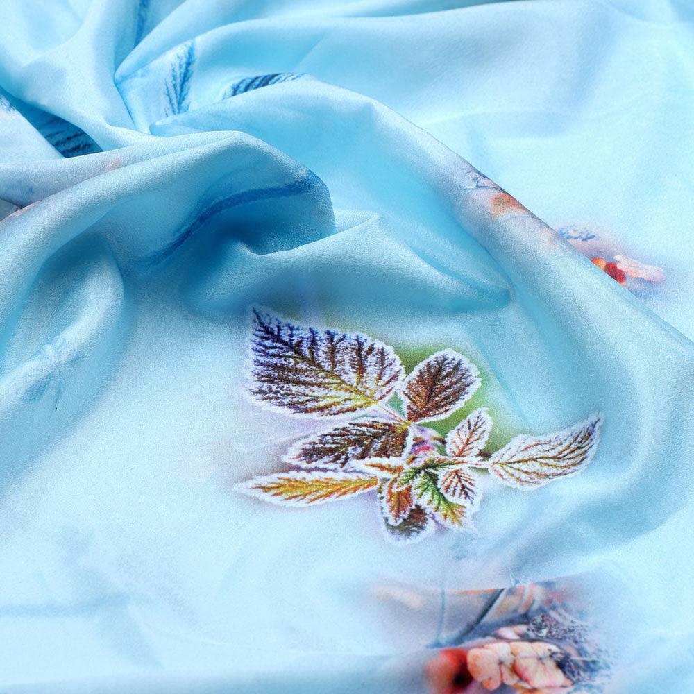 Winter Cool Colour Freezy Leaves Digital Printed Fabric - Silk Crepe - Image 3
