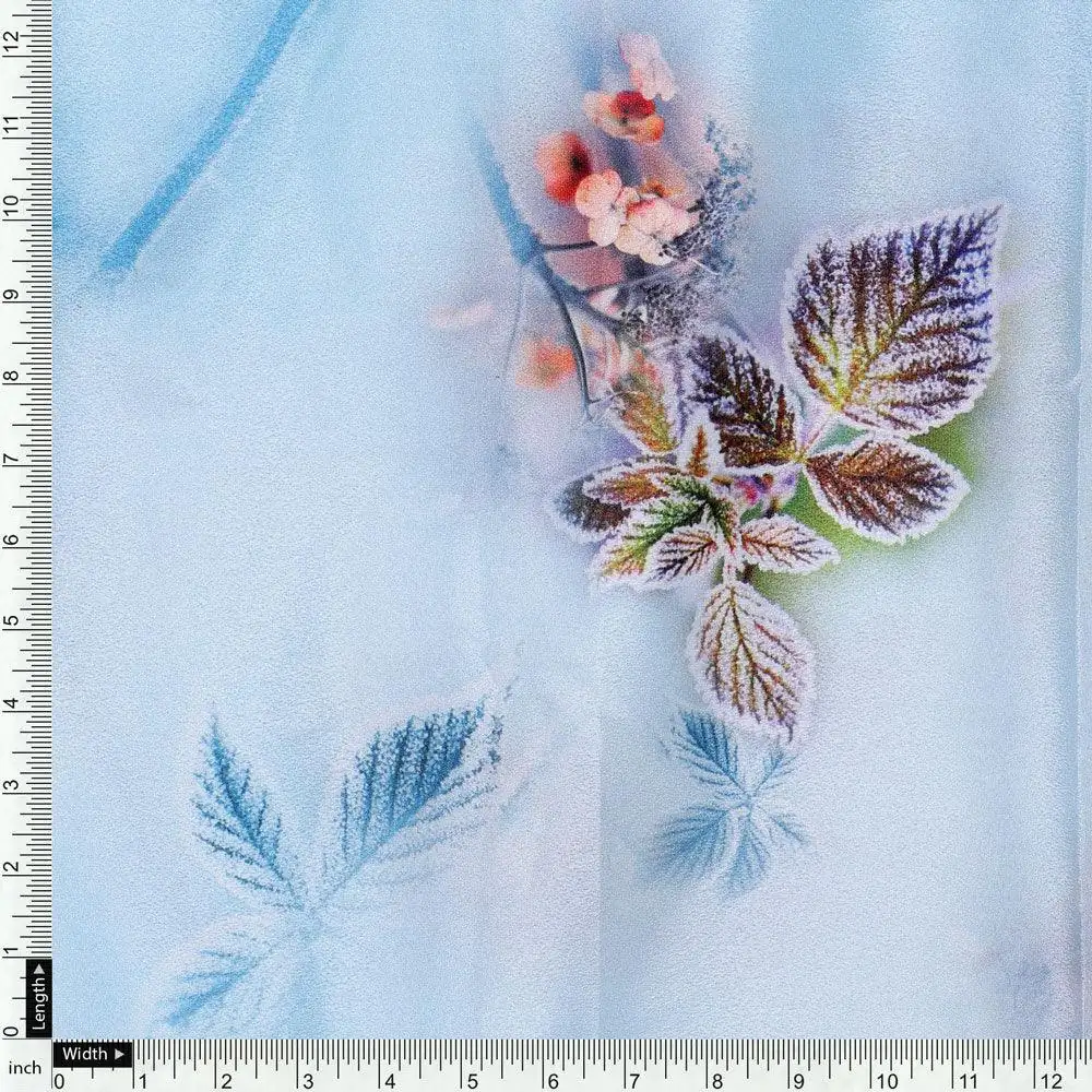 Winter Cool Colour Freezy Leaves Digital Printed Fabric - Silk Crepe - Image 4