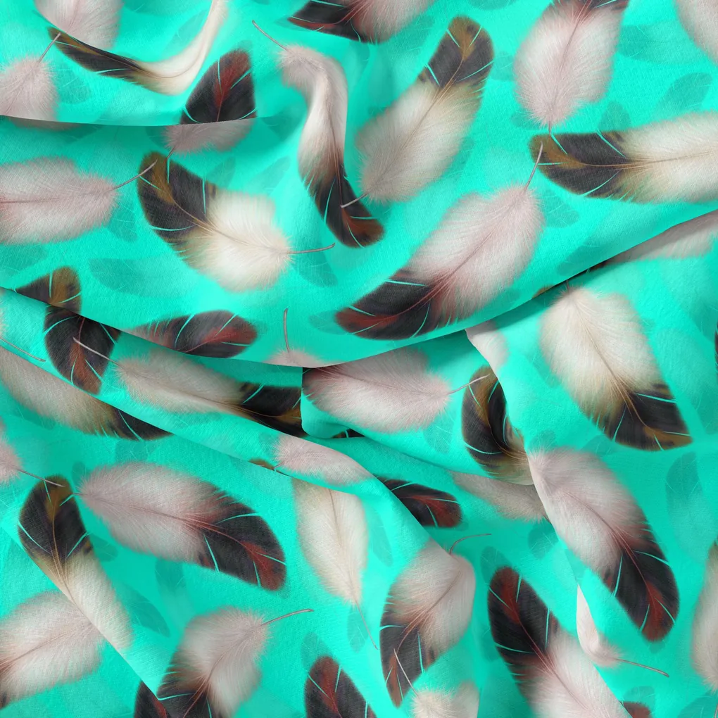 Winter Cool Ice Temple Colour Feather Digital Printed Fabric - Image 4