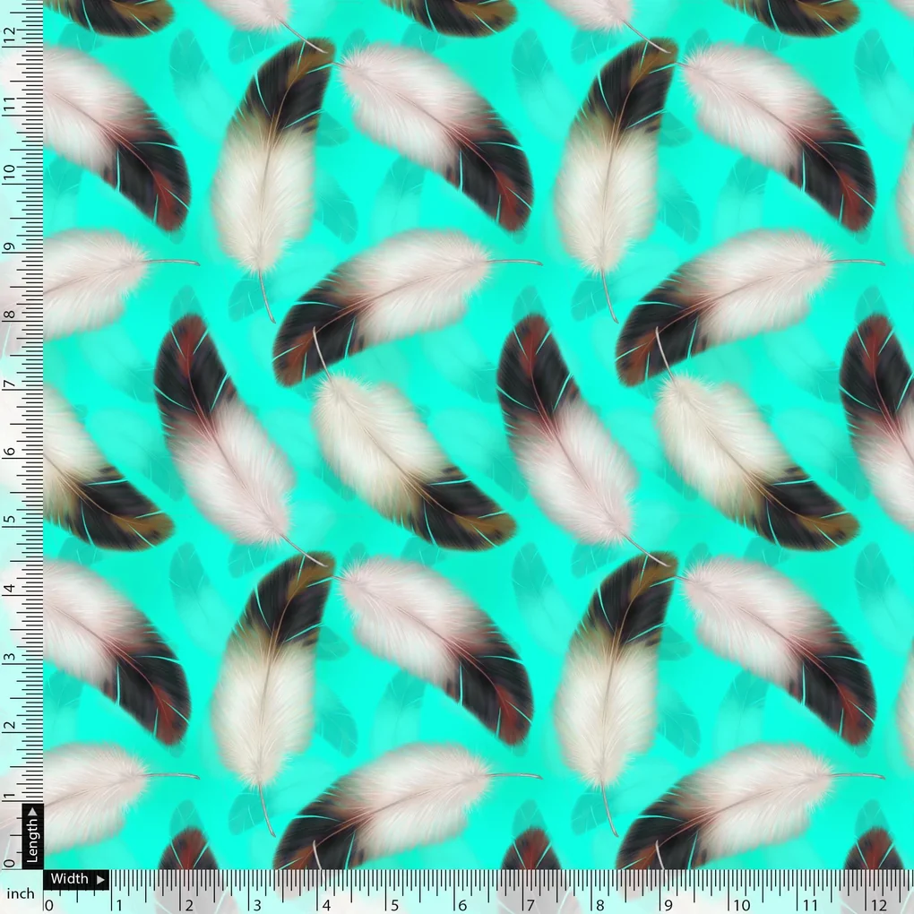 Winter Cool Ice Temple Colour Feather Digital Printed Fabric - Image 5