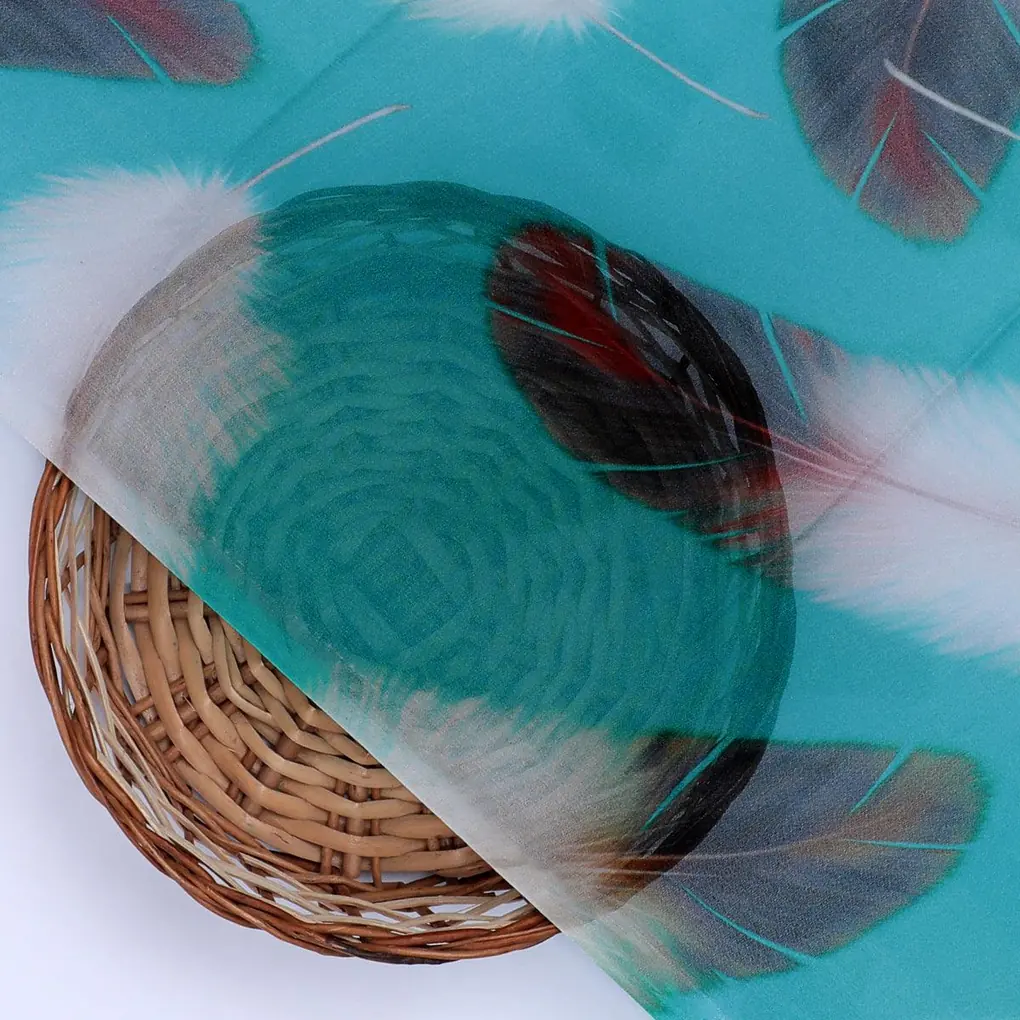 Winter Cool Ice Temple Colour Feather Digital Printed Fabric - Pure Georgette - Image 2