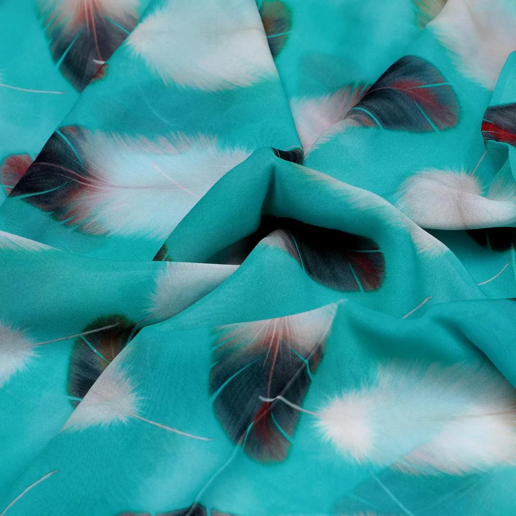 Winter Cool Ice Temple Colour Feather Digital Printed Fabric - Pure Georgette - Image 3