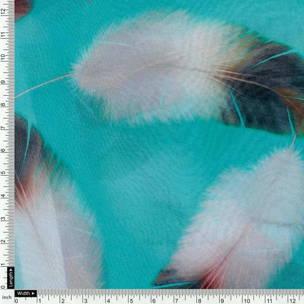 Winter Cool Ice Temple Colour Feather Digital Printed Fabric - Pure Georgette - Image 4
