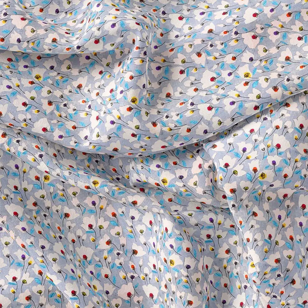 Winter White Flower Print Digital Printed Fabric - Image 3