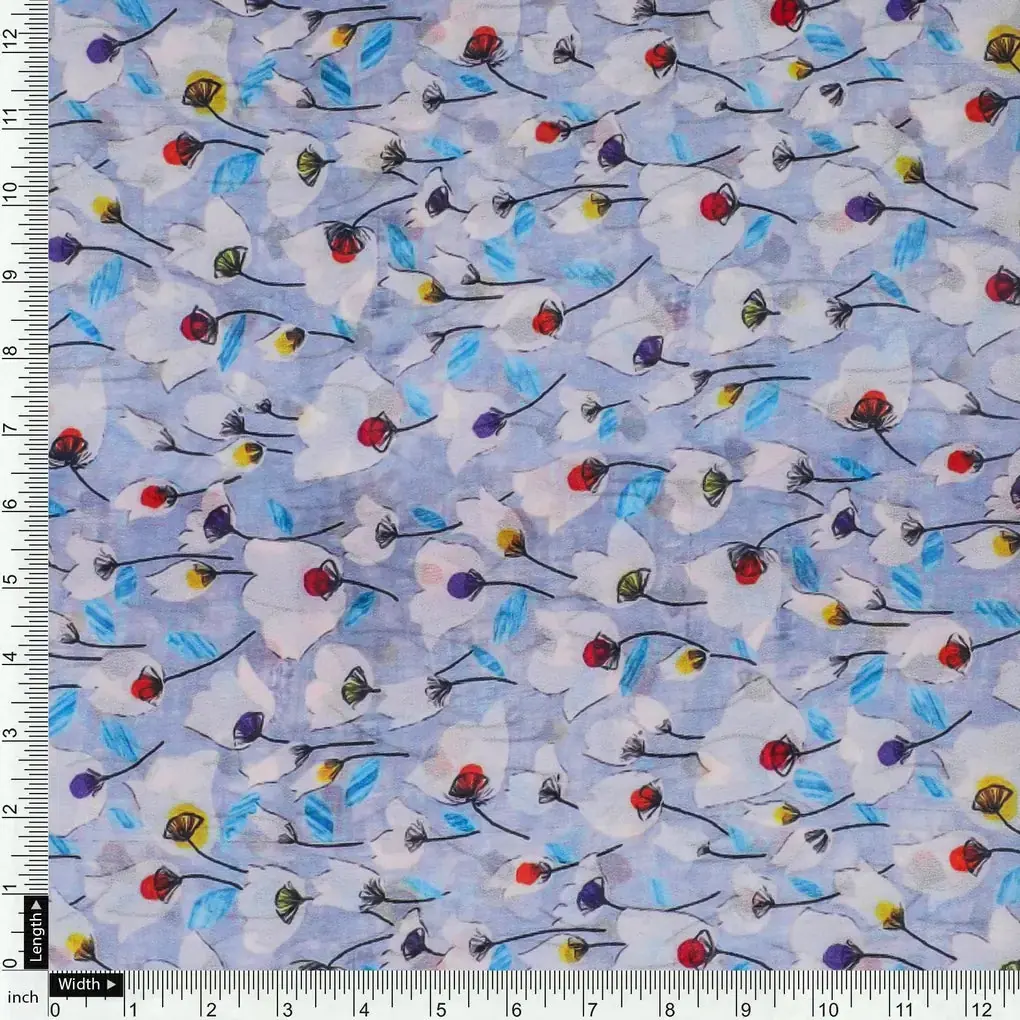 Winter White Flower Print Digital Printed Fabric  - Weightless - Image 4