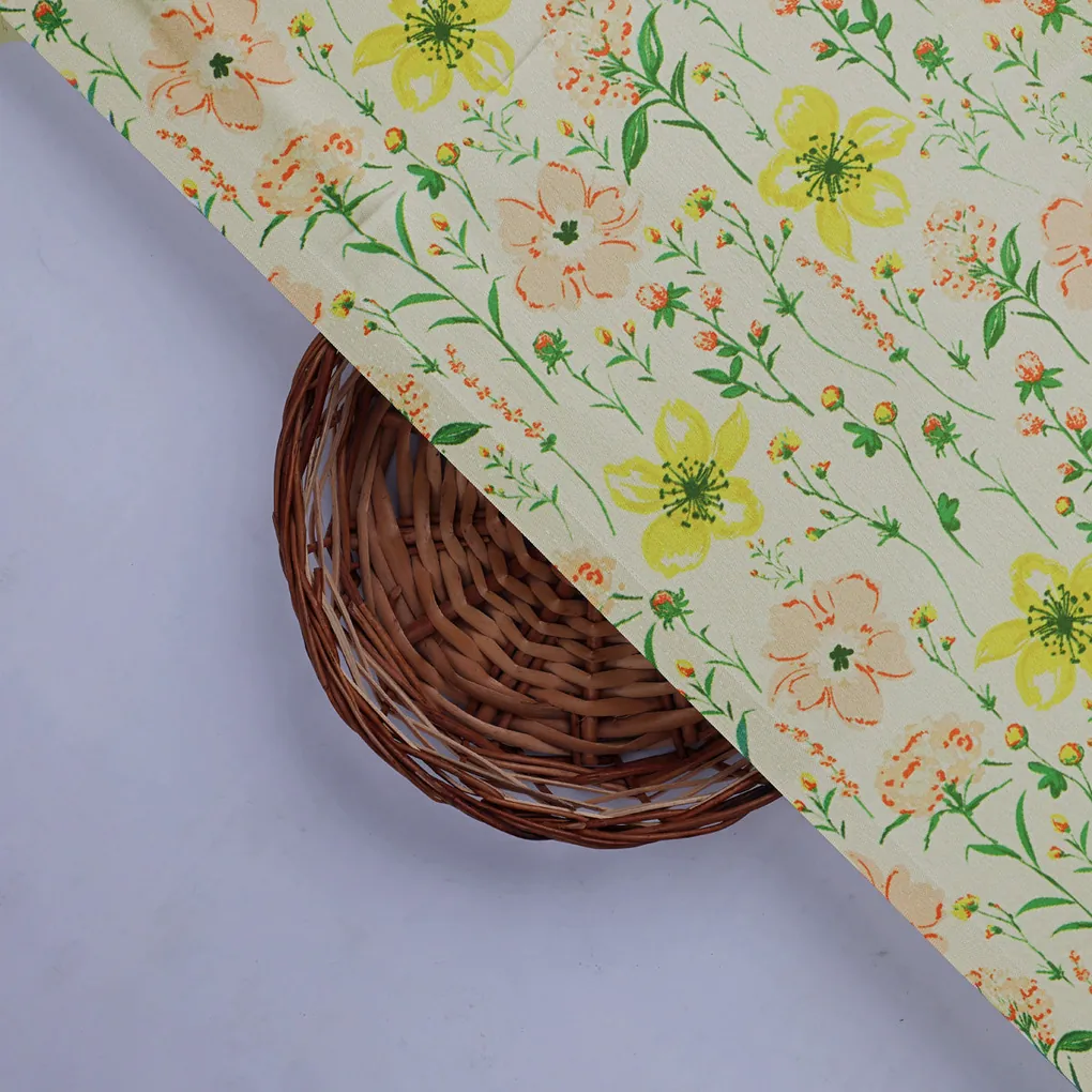 Yellow and Pink Floral Print on Japan Satin Fabric - Image 2