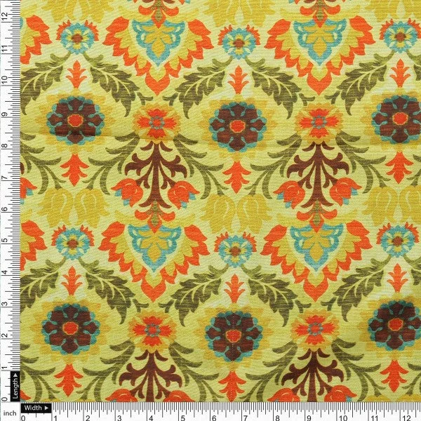 Yellow Damask Floral Patterned Viscose Rayon Fabric - Image 4
