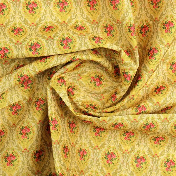 Yellow Damask Floral Print Chanderi Fabric for Kurtis - Image 3