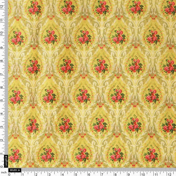Yellow Damask Floral Print Chanderi Fabric for Kurtis - Image 4