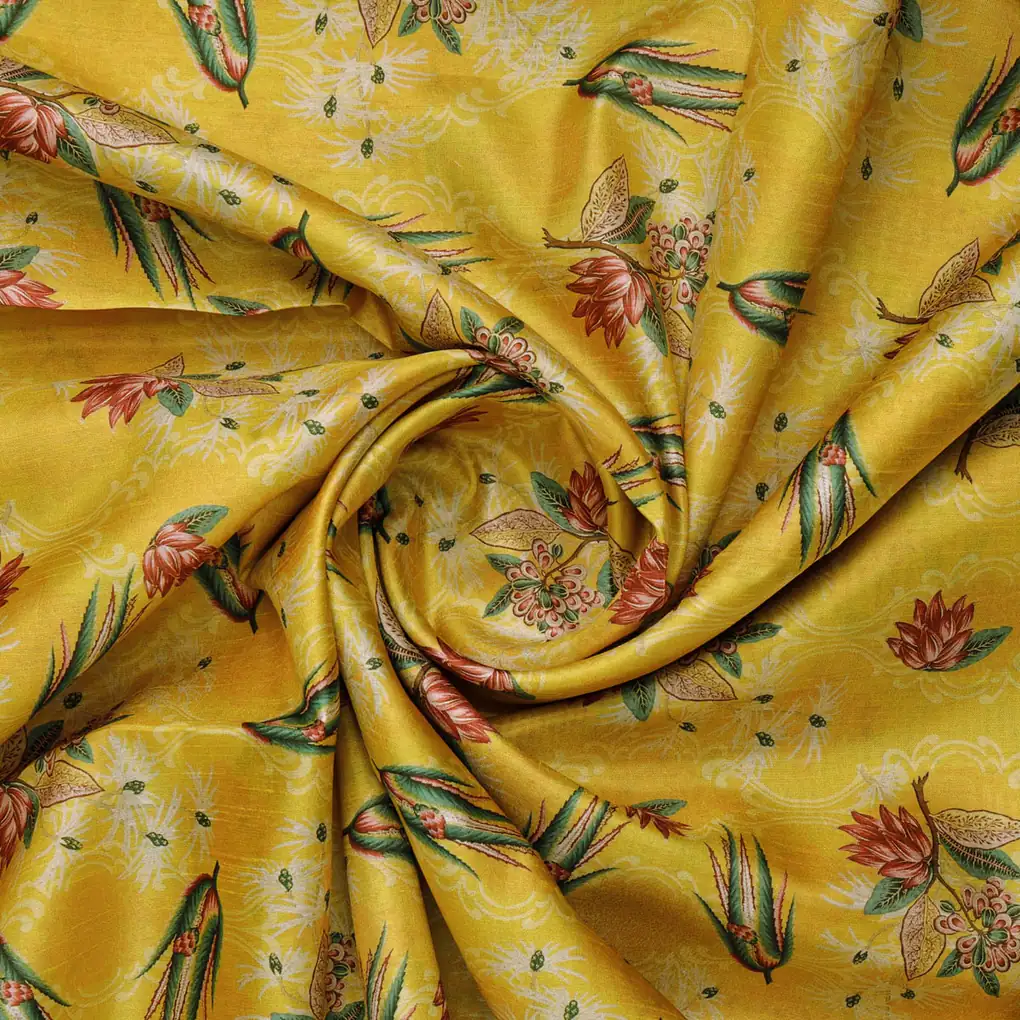 FAB VOGUE Studio Yellow Dola Silk Floral Printed Fabric - Image 2