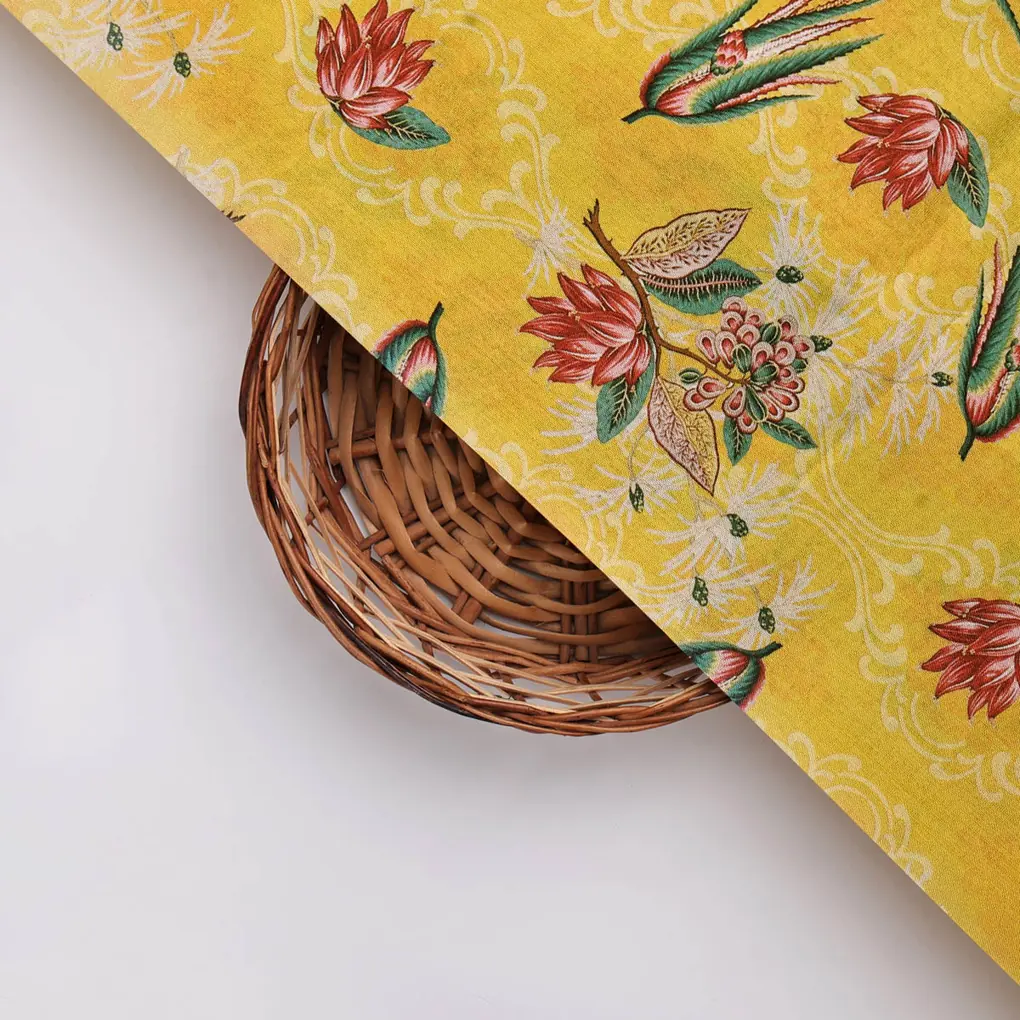 FAB VOGUE Studio Yellow Dola Silk Floral Printed Fabric - Image 3