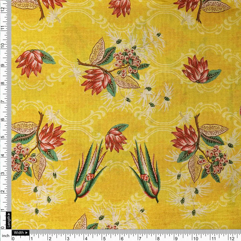 FAB VOGUE Studio Yellow Dola Silk Floral Printed Fabric - Image 4