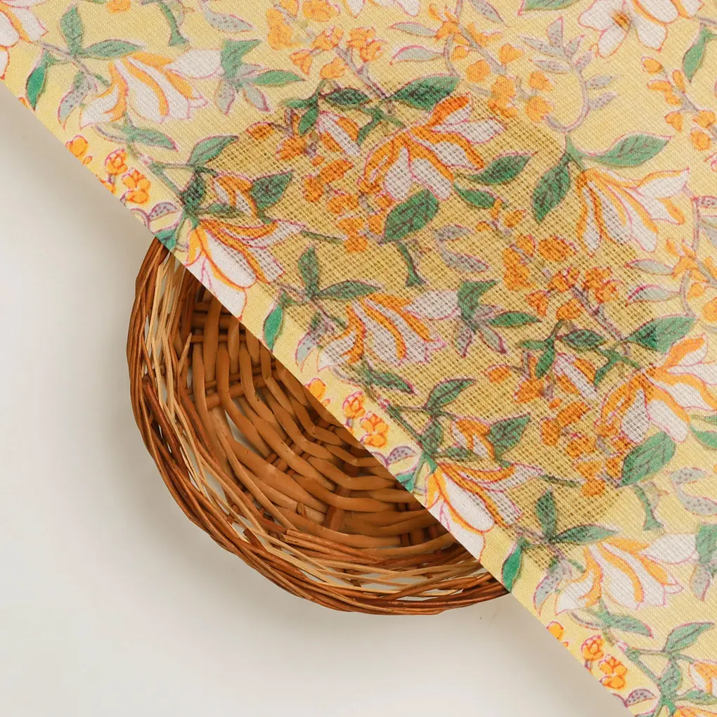 FAB VOGUE Studio Yellow Floral Digital Printed Kota Doria Fabric -  Polyester, 43 Inch - Image 2