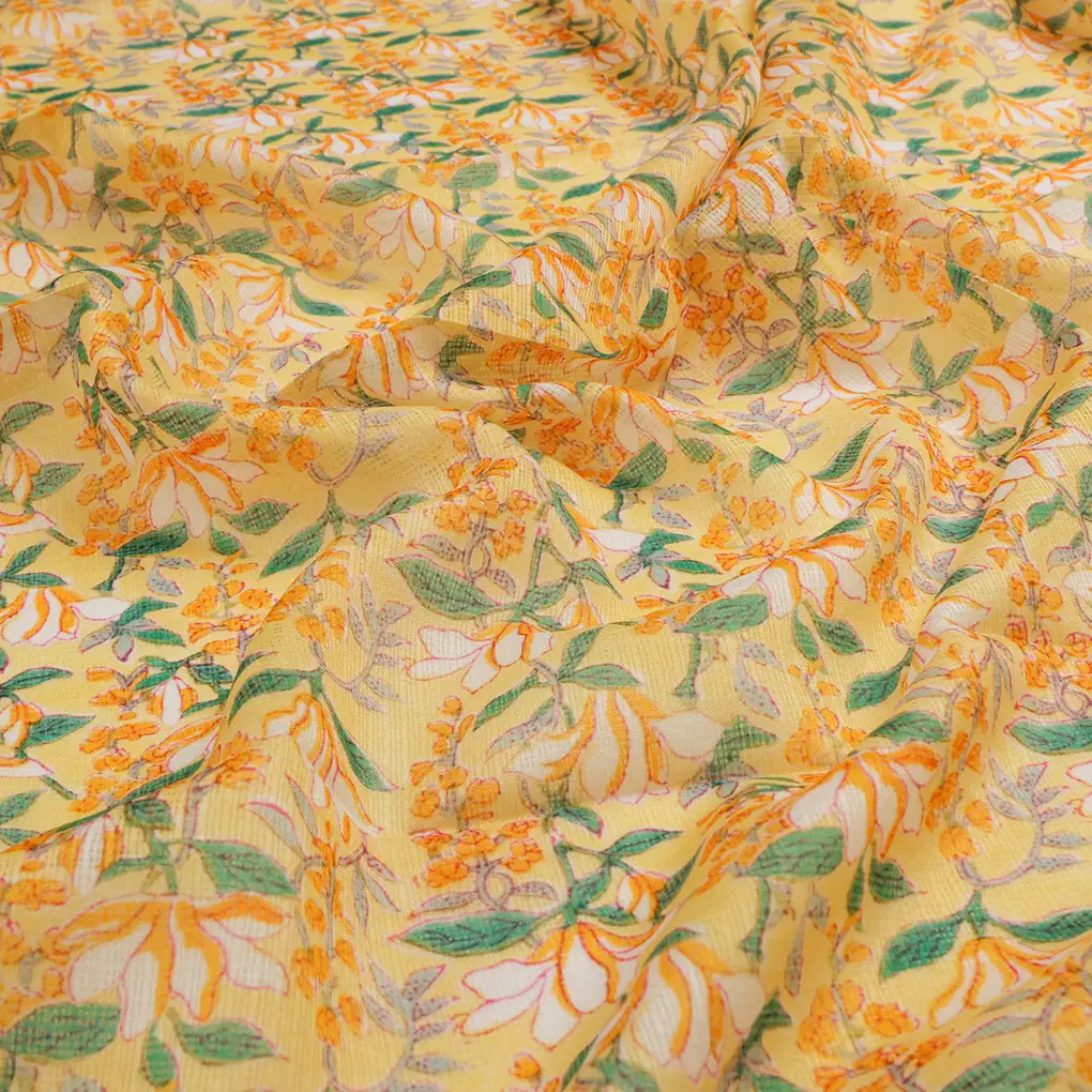FAB VOGUE Studio Yellow Floral Digital Printed Kota Doria Fabric -  Polyester, 43 Inch - Image 3