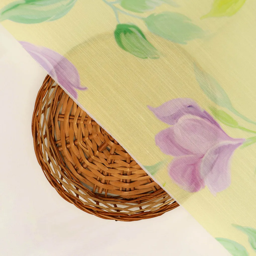 Yellow Floral Linen Satin Fabric - Image 3