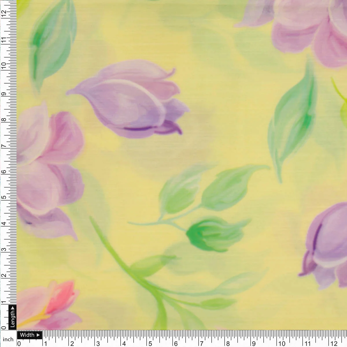 Yellow Floral Linen Satin Fabric - Image 4