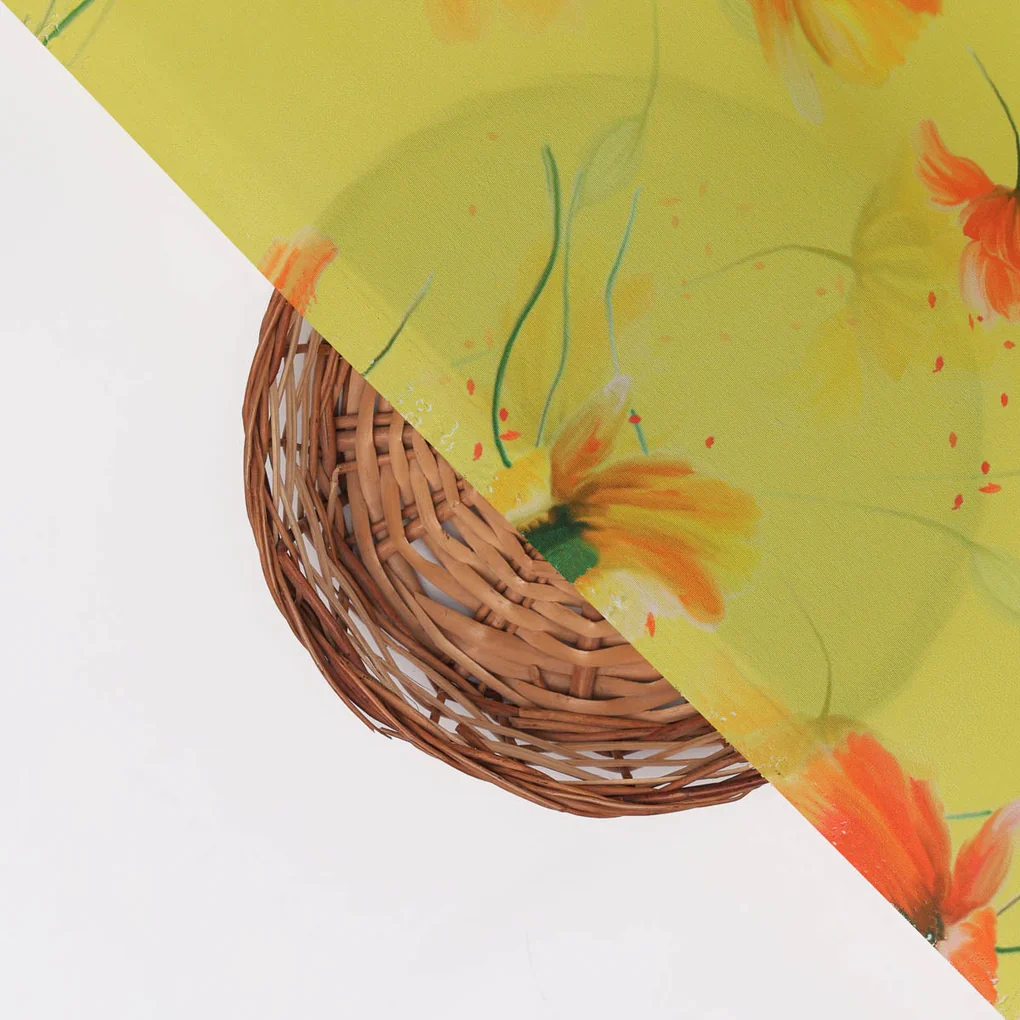 Yellow Floral Printed Crepe Fabric - Image 3