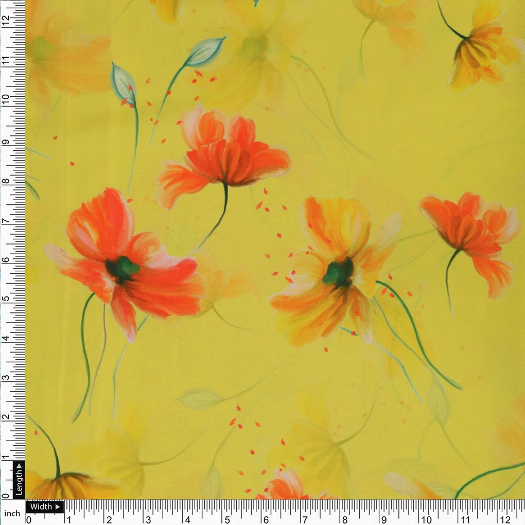 Yellow Floral Printed Crepe Fabric - Image 4