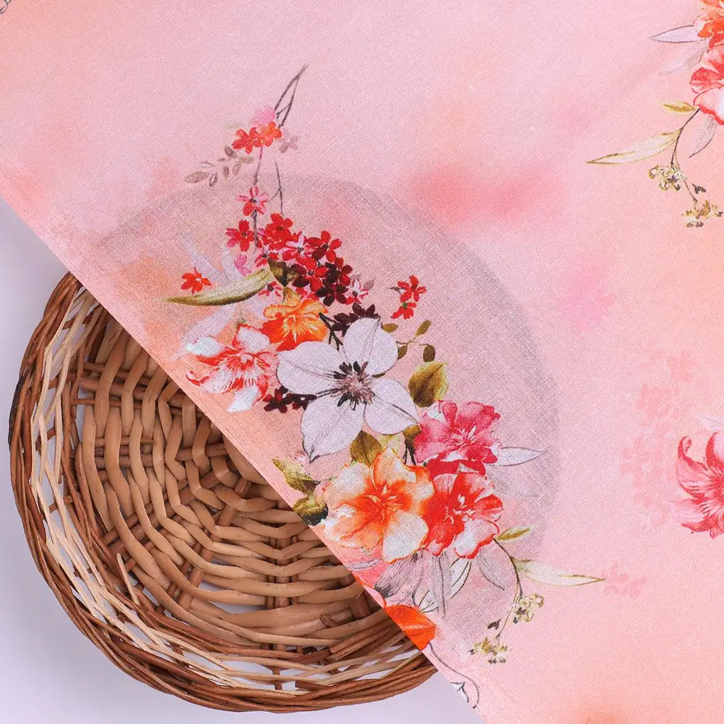 White Floral Pure Cotton Printed Fabric Material - Image 2