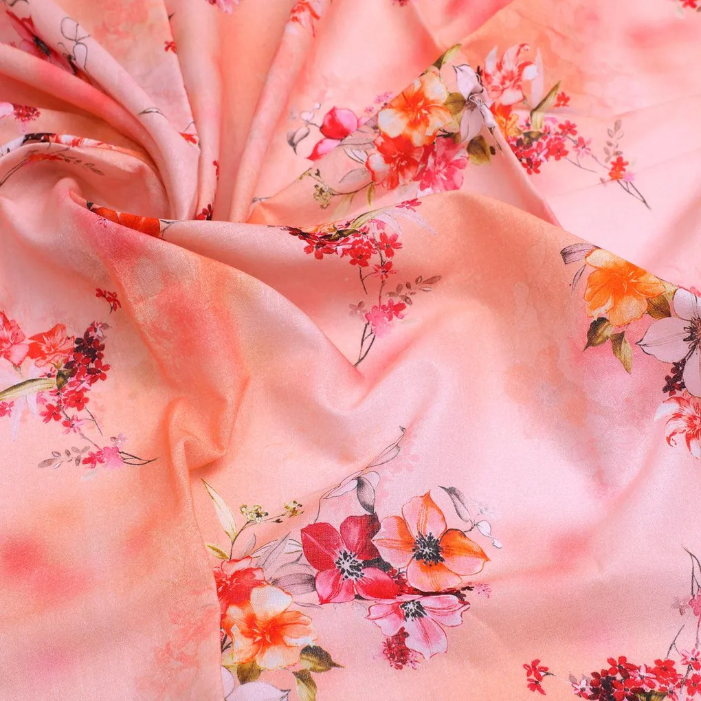 White Floral Pure Cotton Printed Fabric Material - Image 3