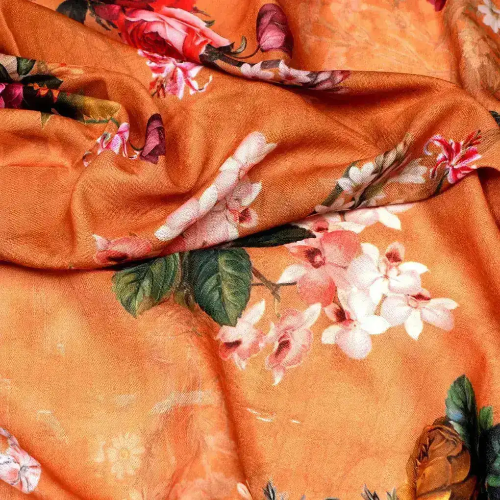 Yellow Flower Digital Printed Kora Silk Fabric - Image 3