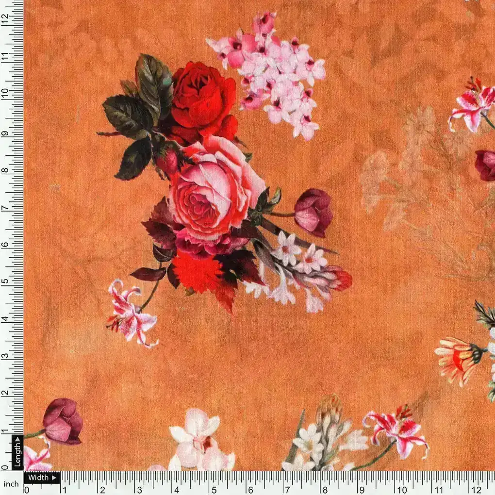Yellow Flower Digital Printed Kora Silk Fabric - Image 4