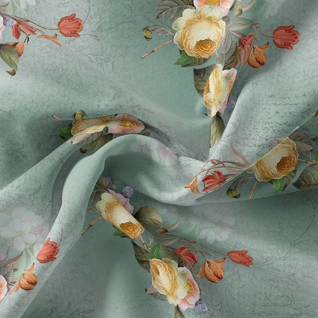 Yellow Flower Repeat Digital Printed Fabric - Image 3