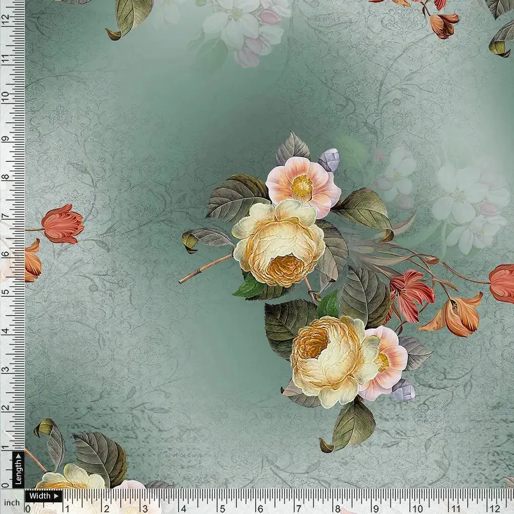 Yellow Flower Repeat Digital Printed Fabric - Image 4