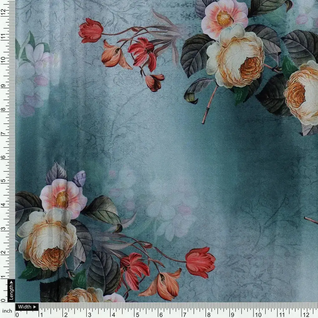 Yellow Flower Repeat Digital Printed Fabric - Japan Satin - Image 4