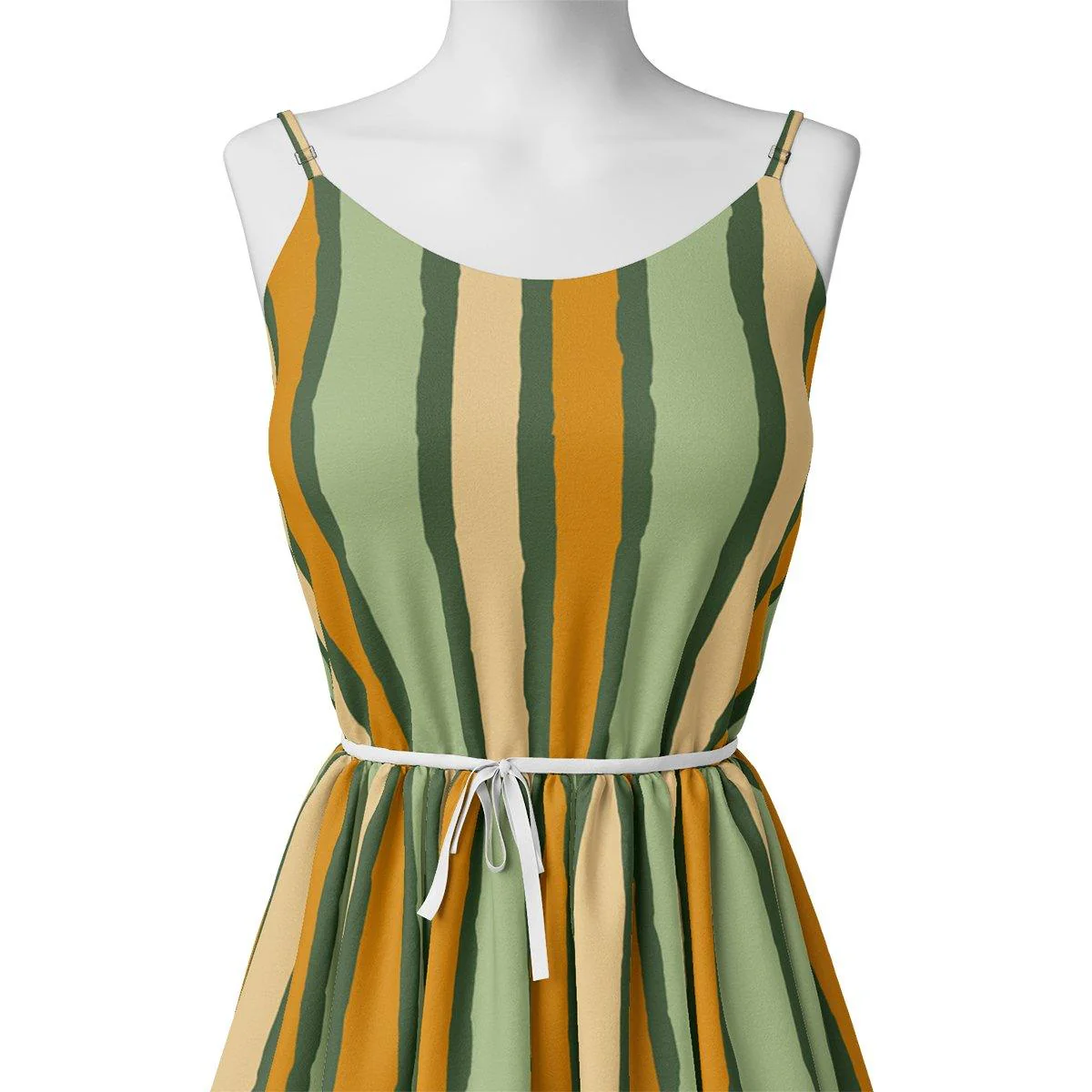 Yellow Green Stripes Digital Printed Fabric - Kora Silk - Image 2