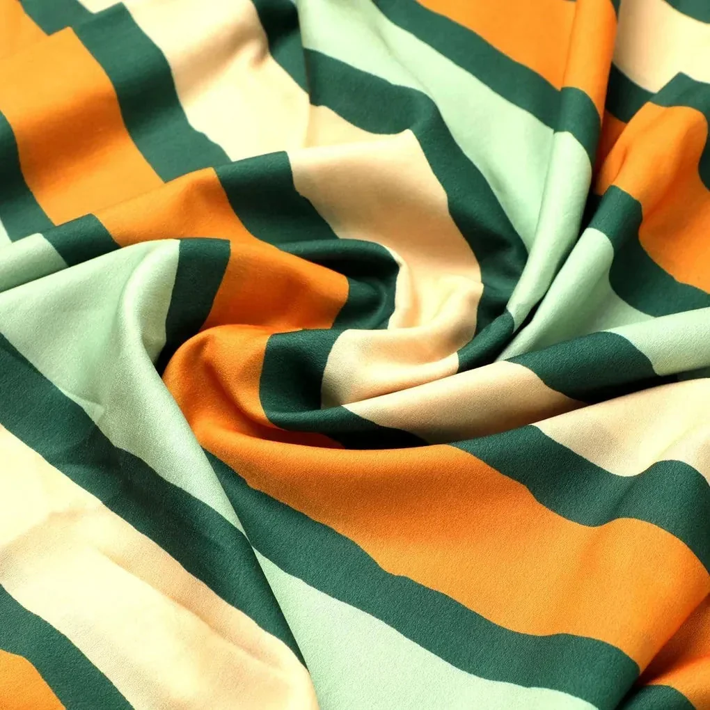 Yellow Green Stripes Digital Printed Fabric - Muslin - Image 3