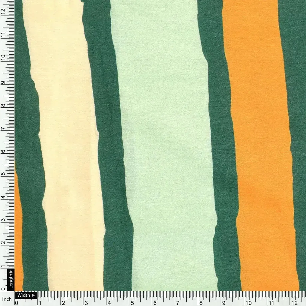 Yellow Green Stripes Digital Printed Fabric - Muslin - Image 4