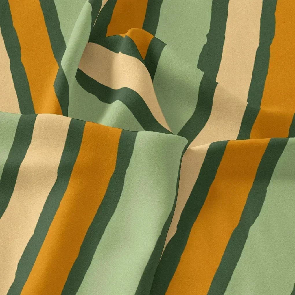Yellow Green Stripes Digital Printed Fabric - Pure Georgette - Image 3