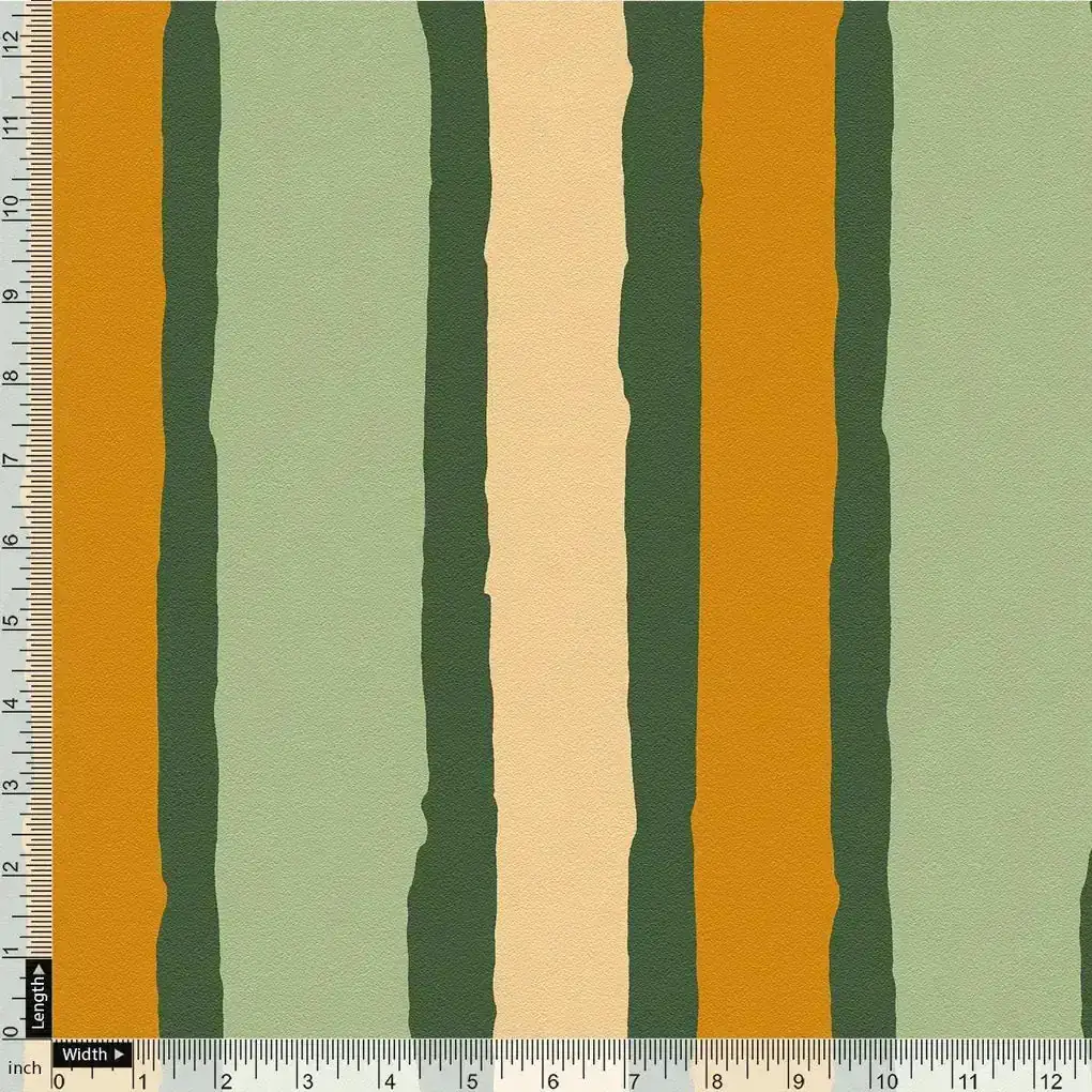 Yellow Green Stripes Digital Printed Fabric - Crepe - Image 4