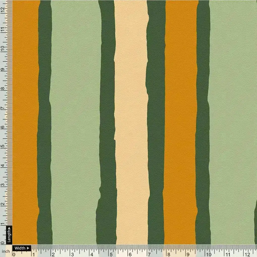 Yellow Green Stripes Digital Printed Fabric - Tusser Silk - Image 4