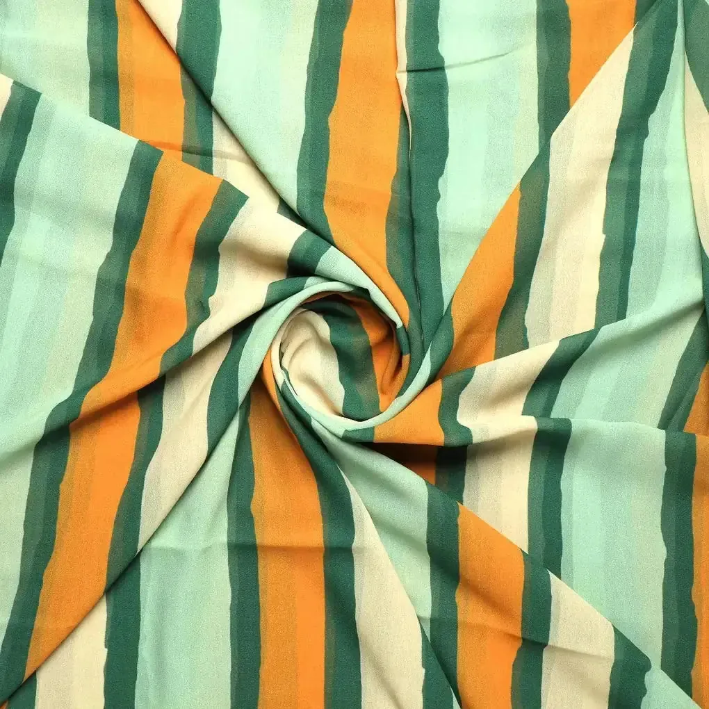 Yellow Green Stripes Digital Printed Fabric - Weightless - Image 3