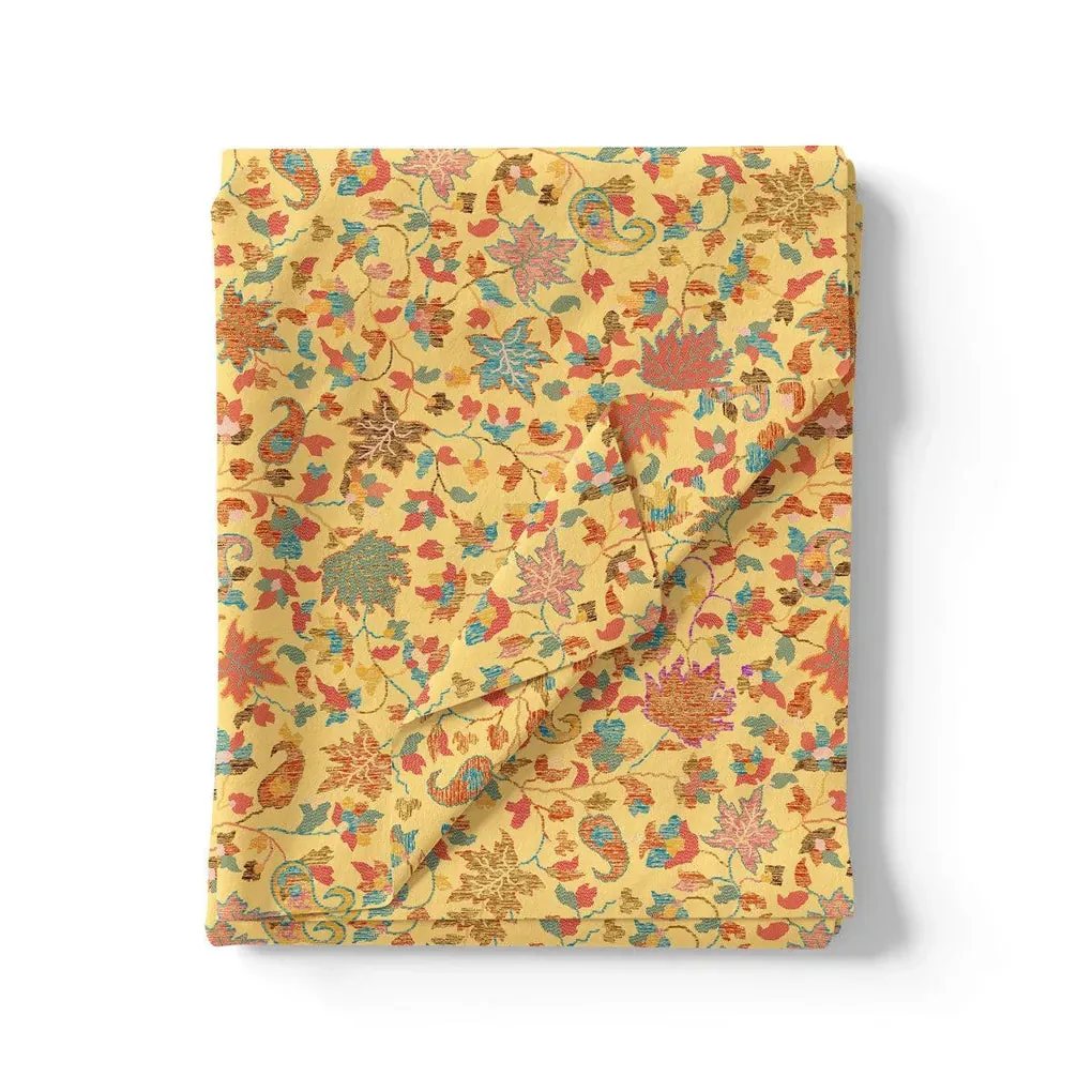 Yellow Leafs Pashmina Printed Fabric - Image 3