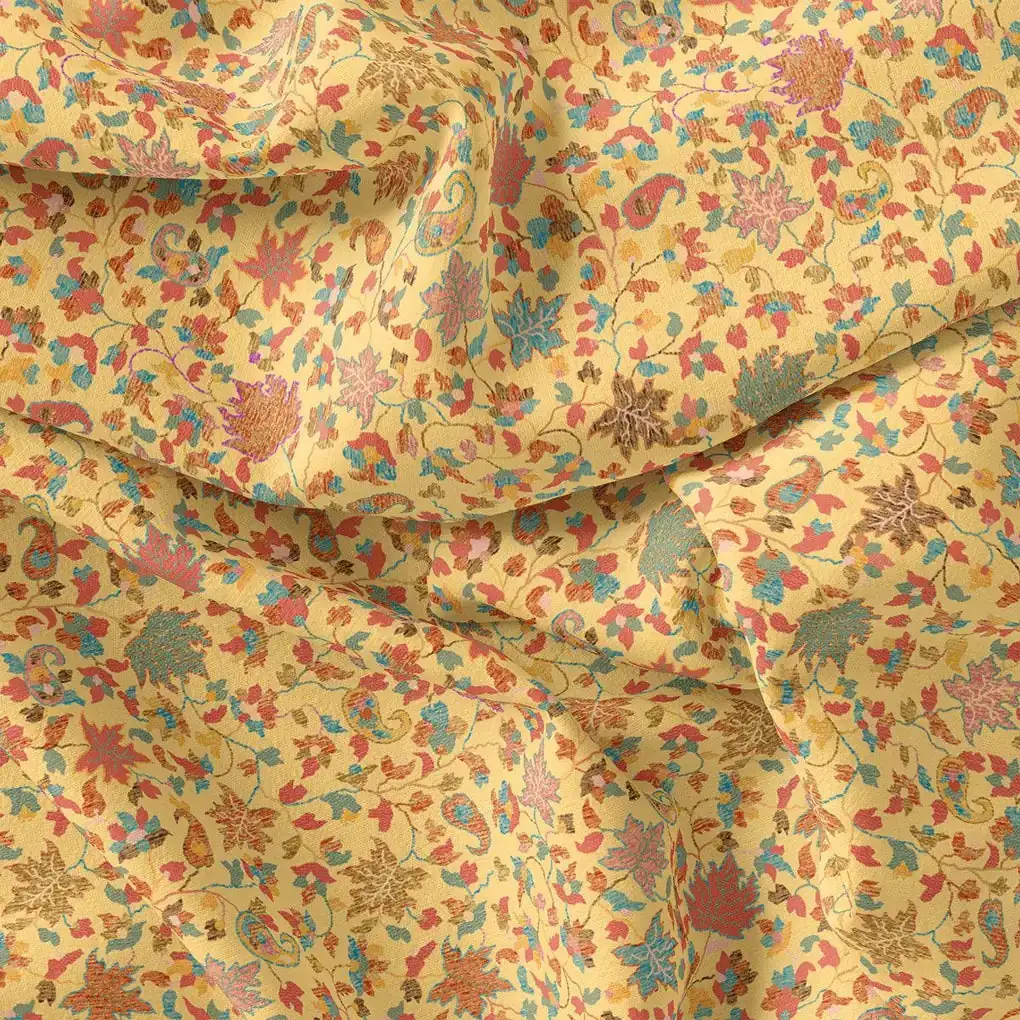 Yellow Leafs Pashmina Printed Fabric - Image 4