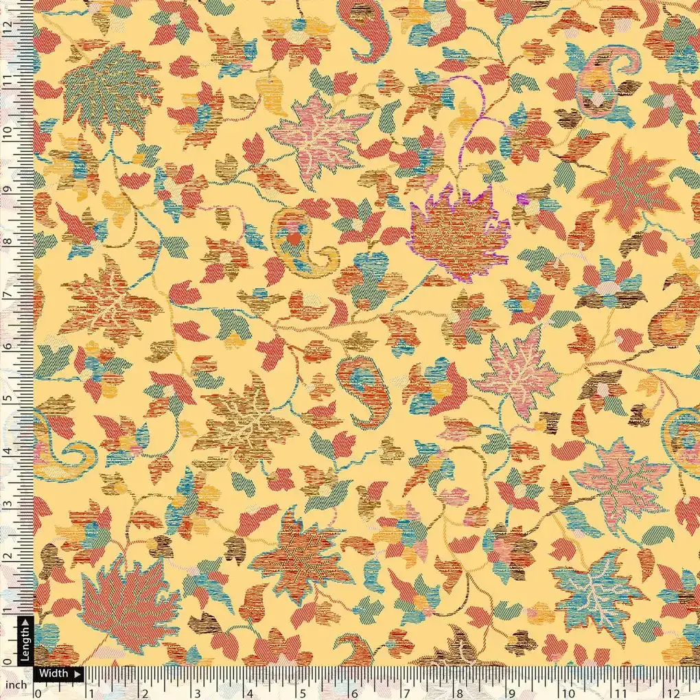 Yellow Leafs Pashmina Printed Fabric - Image 5