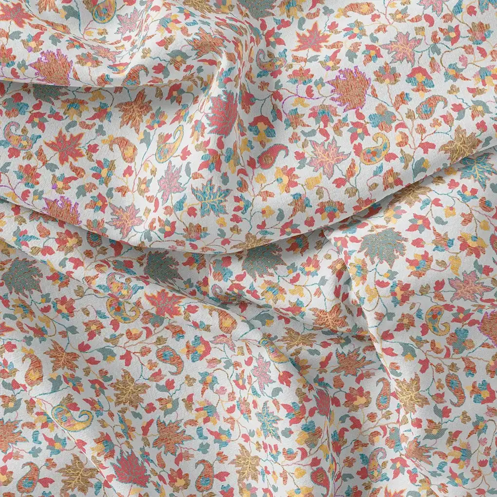 Yellow Leafs Pashmina Printed Fabric - Image 4