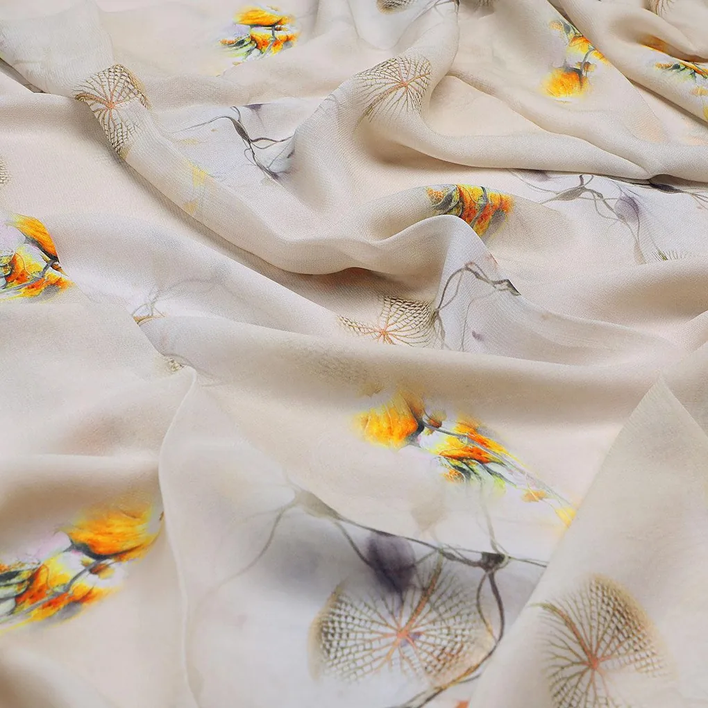 Yellow Leaves Printed Pure Georgette Fabric - Image 3