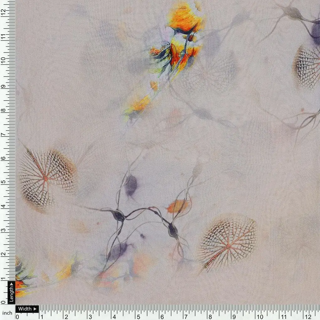 Yellow Leaves Printed Pure Georgette Fabric - Image 4