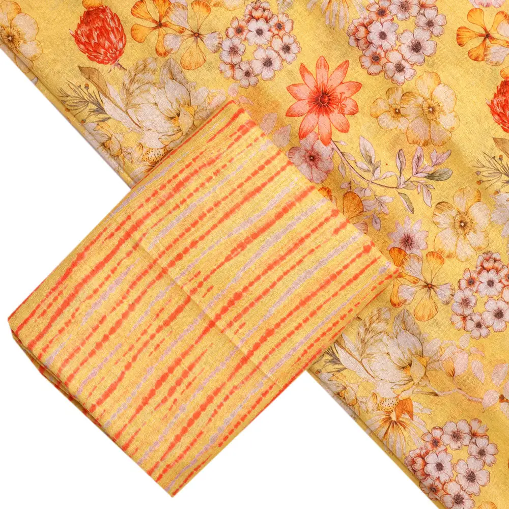 Yellow Linen Printed Unstitched Fabric Set (5 Meter Set) - Image 2