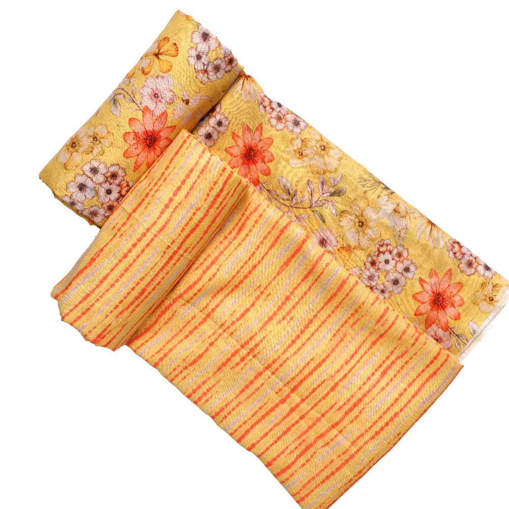 Yellow Linen Printed Unstitched Fabric Set (5 Meter Set) - Image 4