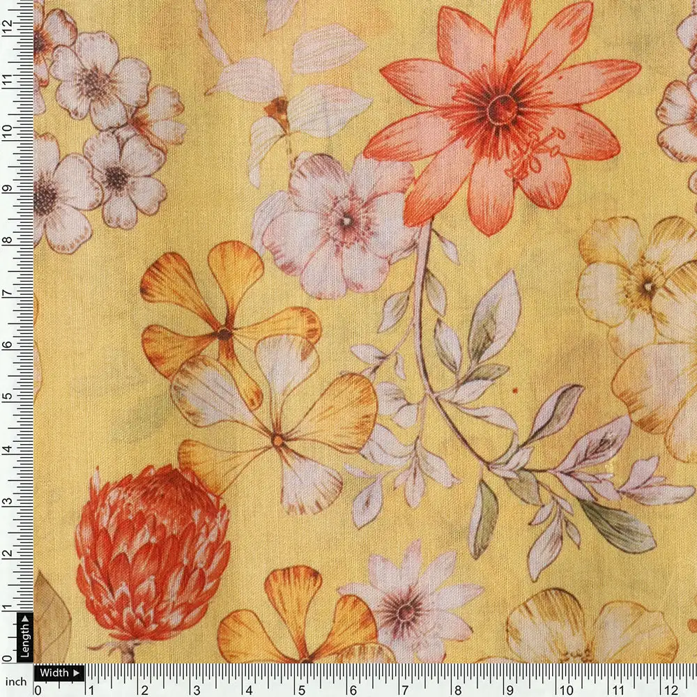 Yellow Linen Printed Unstitched Fabric Set (5 Meter Set) - Image 5