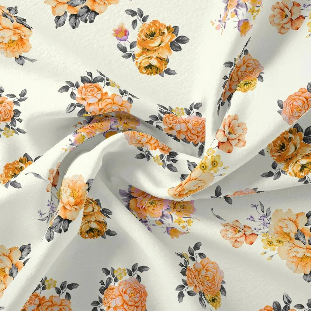 Yellow Lonicera Grey Leafs Digital Printed Fabric - Image 3