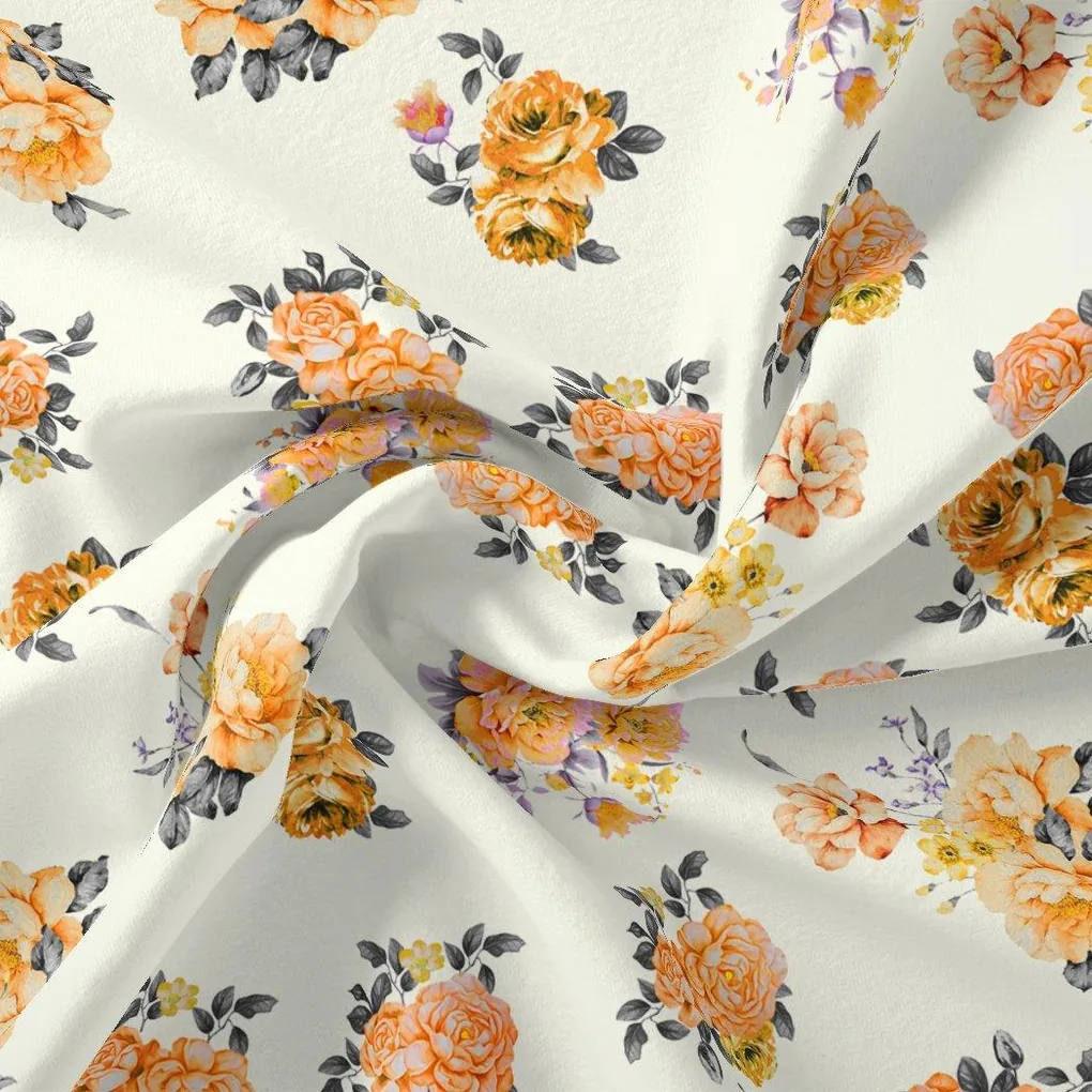 Yellow Lonicera Grey Leafs Digital Printed Fabric - Pure Georgette - Image 3
