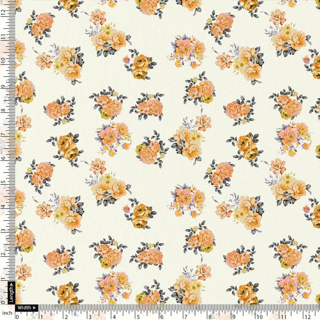 Yellow Lonicera Grey Leafs Digital Printed Fabric - Pure Georgette - Image 4